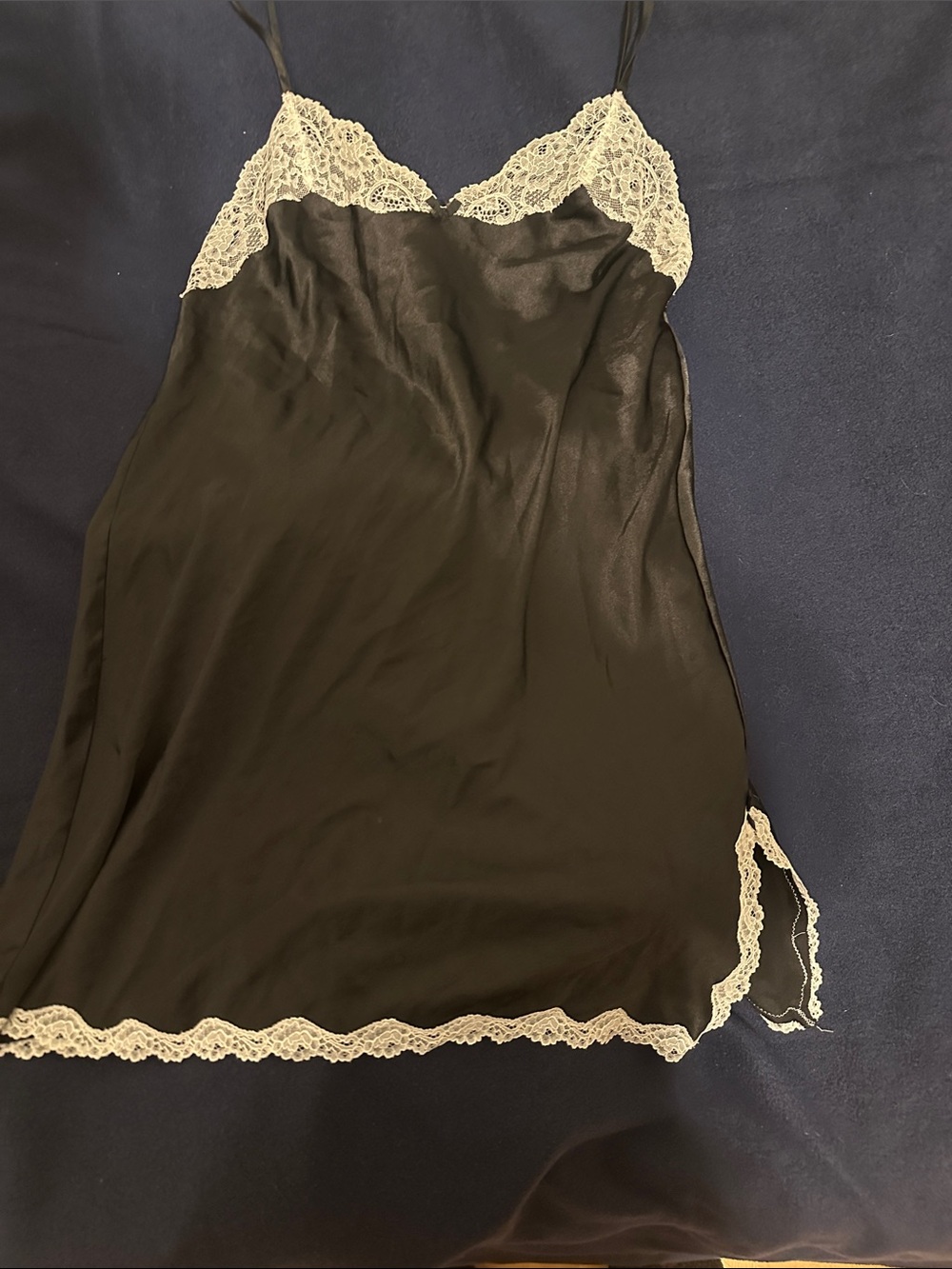 Victoria's Secret Black Slip Chemise with Cream Lace